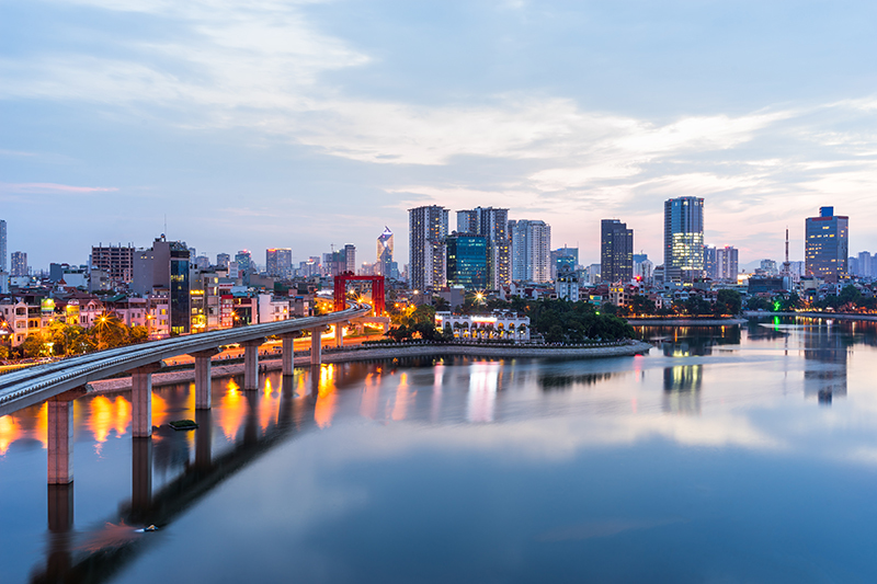 Aerial skyline view of Hanoi, Vietnam